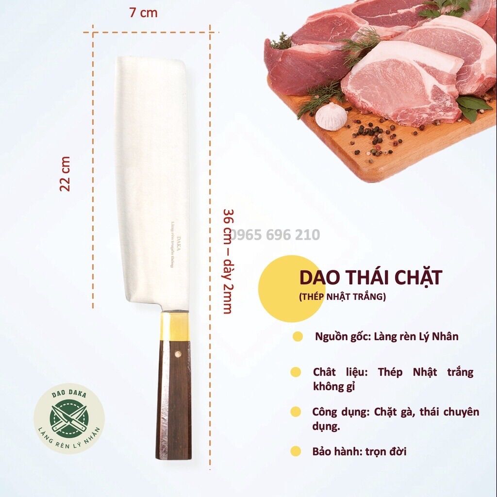 Dao thái chặt thép Nhật trắng không gỉ - Cán gỗ cẩm khâu sừng