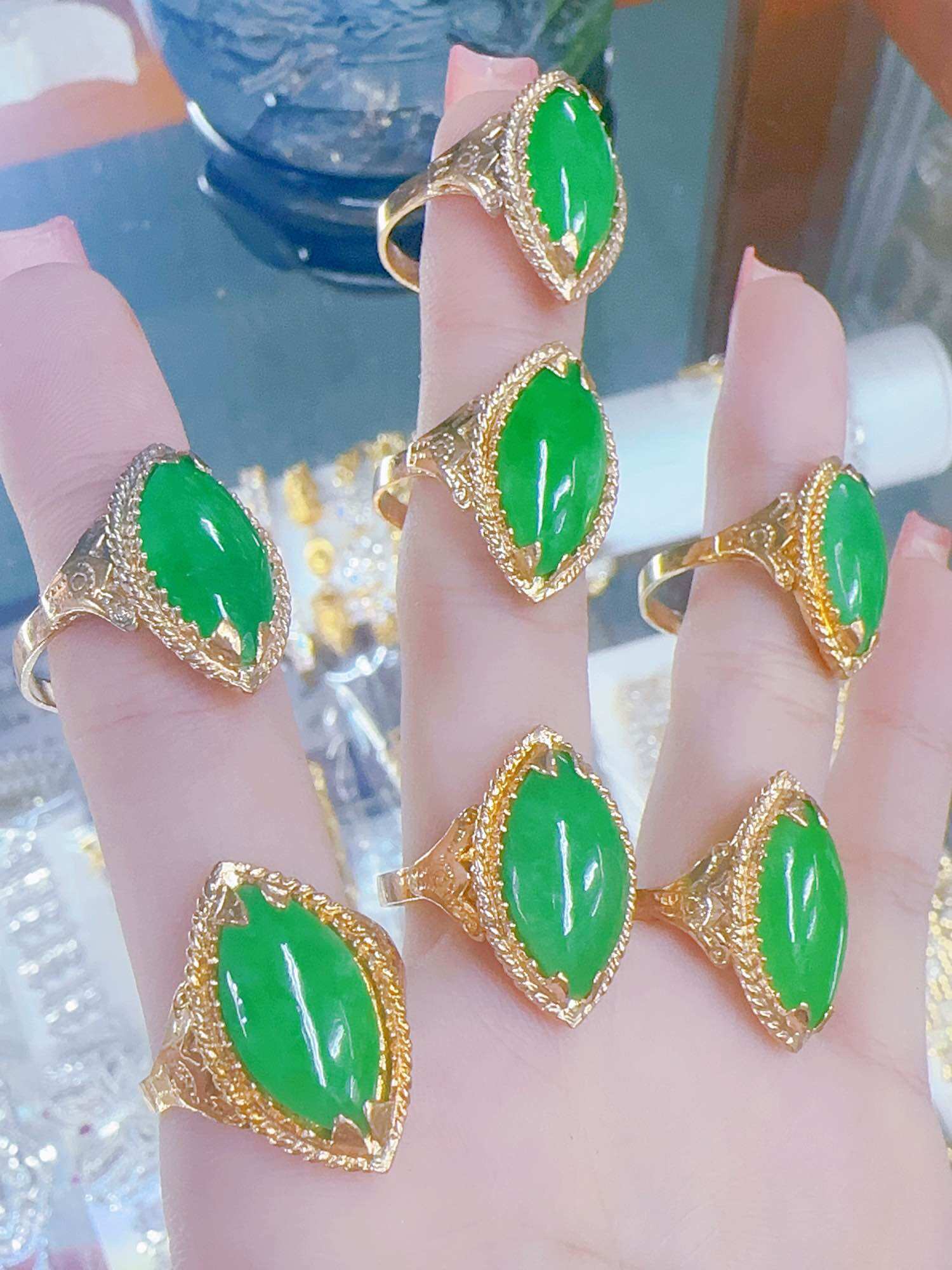 Nhẫn cẩm thạch đồng hột dưa to