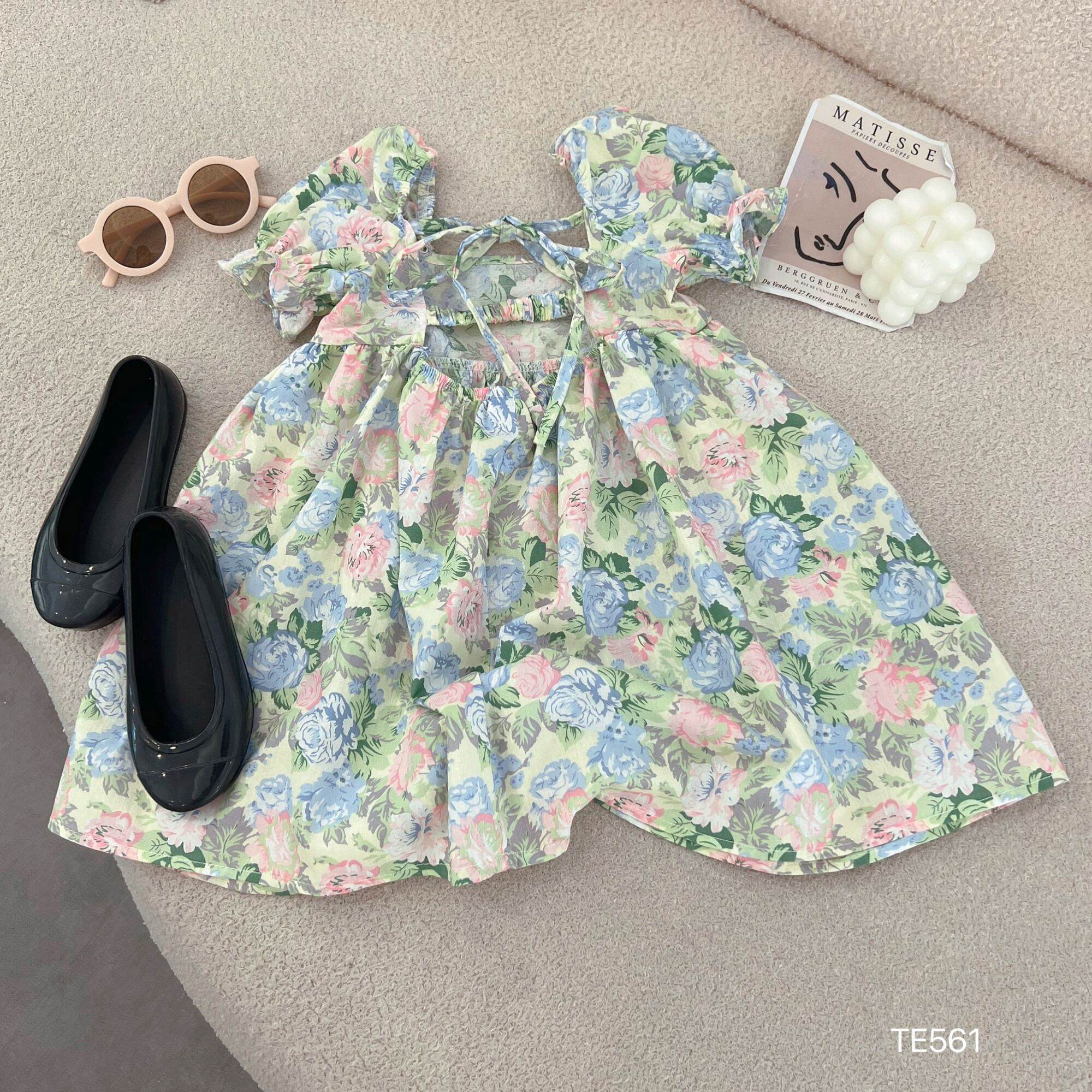 Váy hoa bé gái chất thô hàn mềm mát size 8-18kg