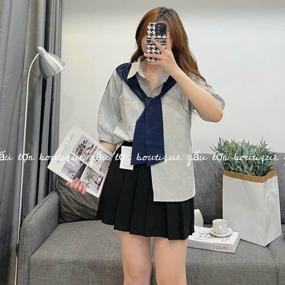 Áo sơ mi kẻ sọc vạt thủy thủ cộc tay hàn quốc
