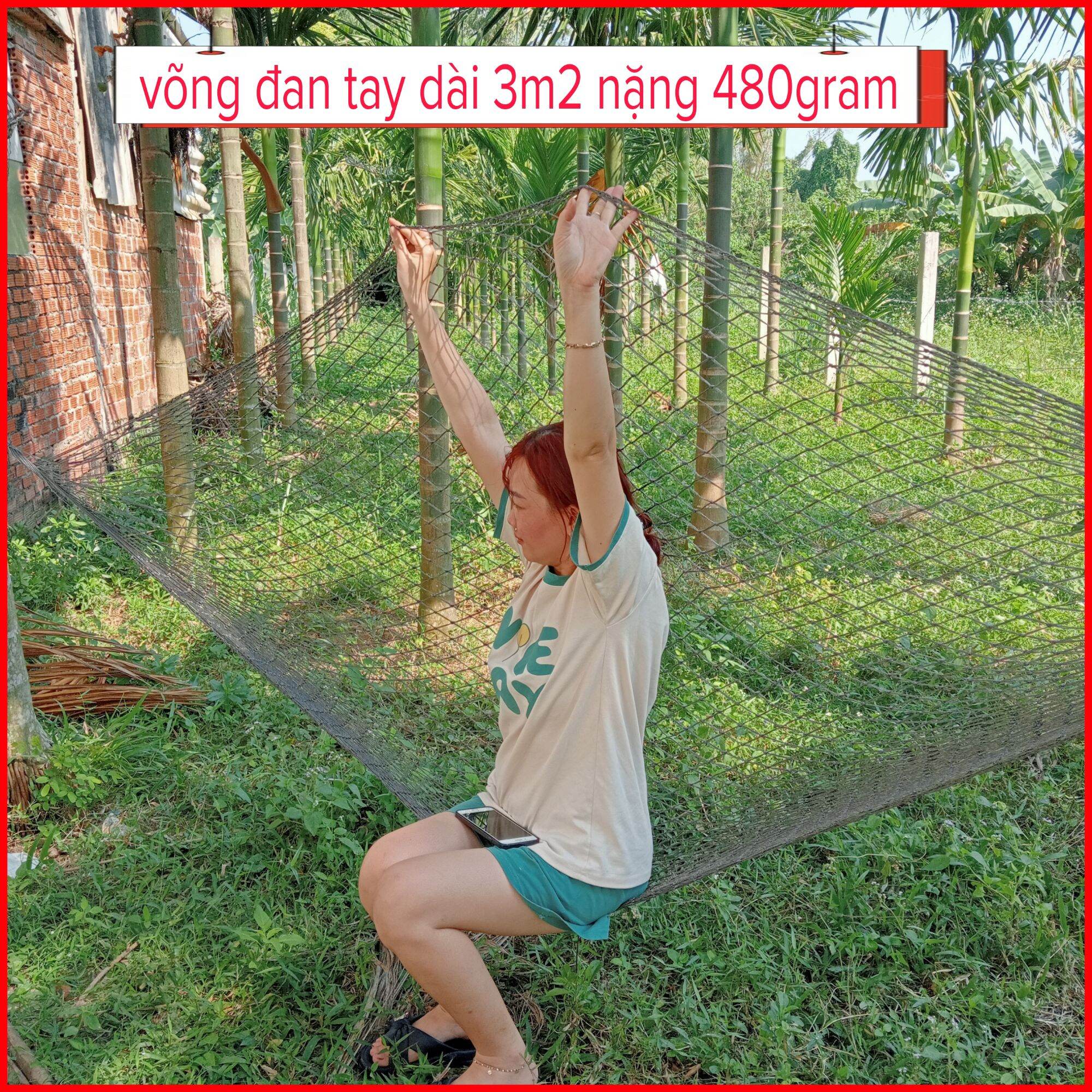 Võng du lịch - Lưới võng đan tay thủ công dài 3mét - Võng lưới nằm ngoài trời