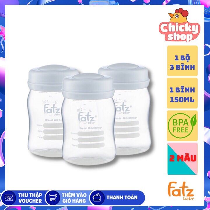 Bình trữ sữa 150ml bộ 3 bình Fatzbaby FB0120N