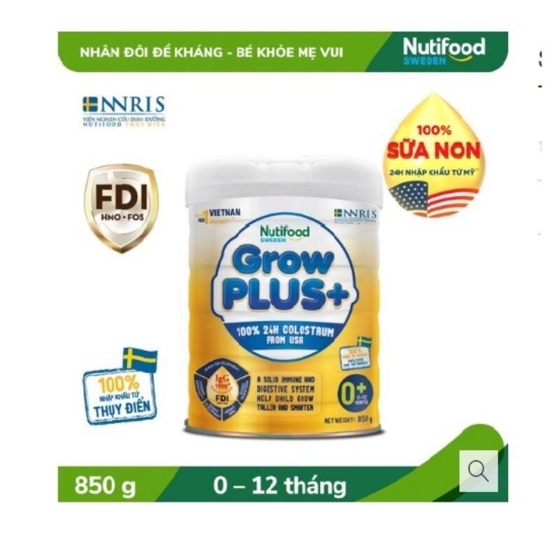 Sữa non grow plus vàng nutifood 0+ 800g