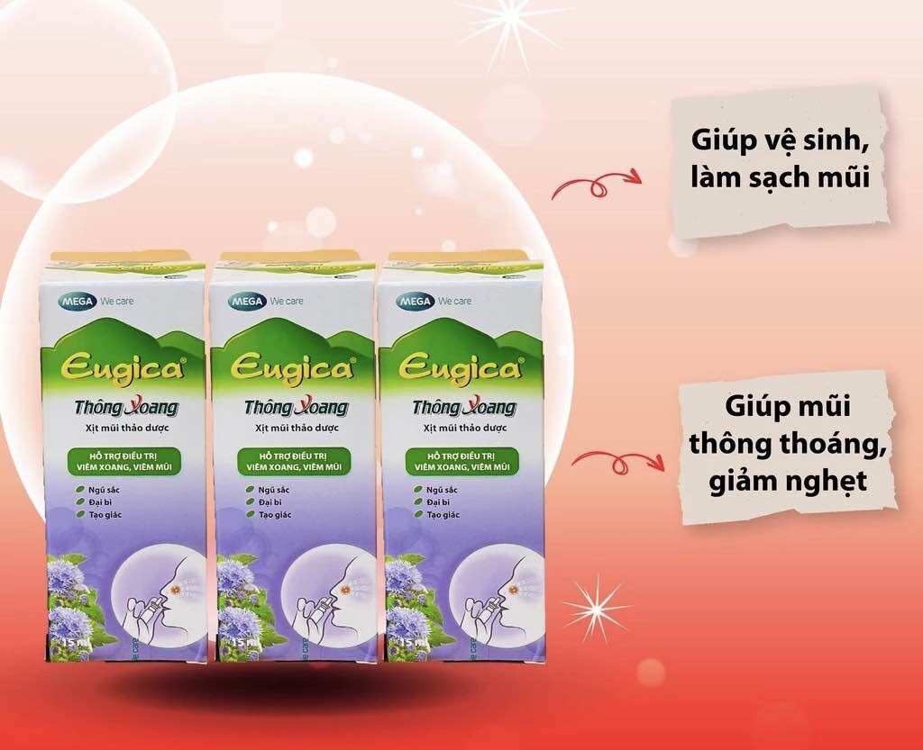 COMBO Xịt thông xoang Eugica thảo dược Hỗ trợ giảm nghẹt và chảy mũi Chai 10ml