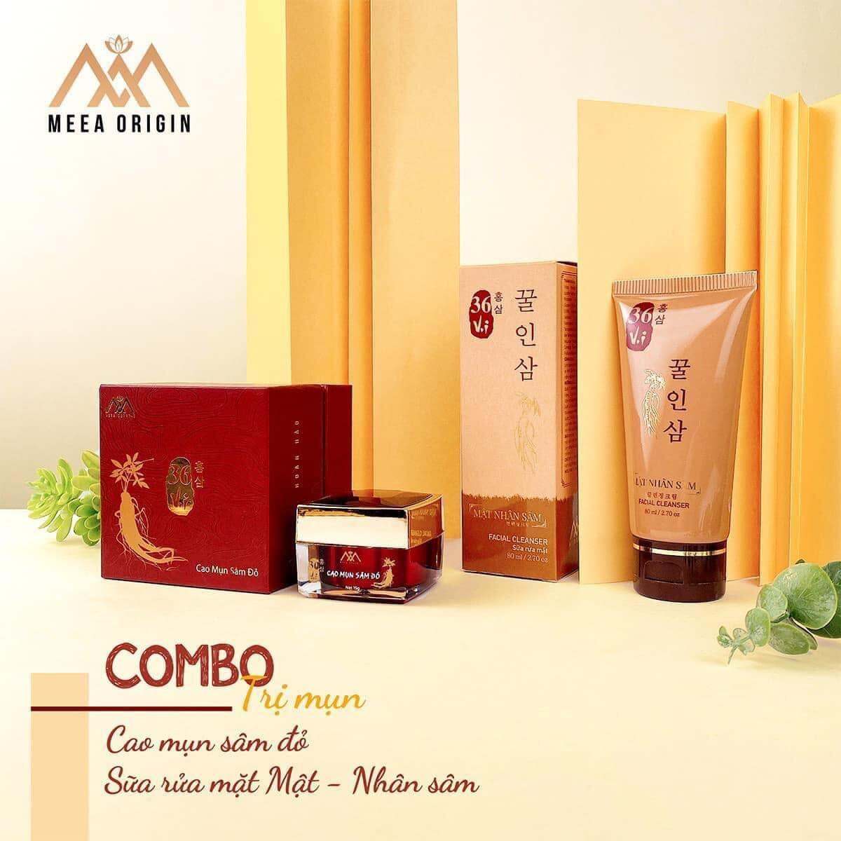 Combo Cao Mụn Sâm Đỏ 36 Vị + Sữa Rửa Mặt Đông Y Mật Nhân Sâm - Mỹ phẩm Meea Organic