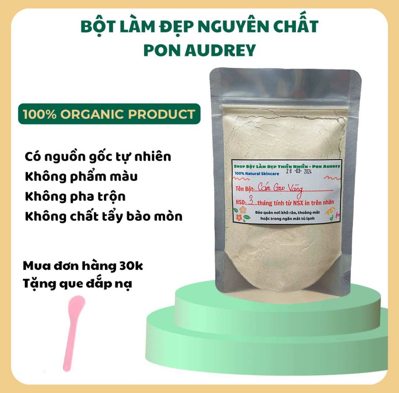 Bột cám gạo nguyên chất chống lão hóa, sáng mịn đều màu da, tẩy da chết dịu nhẹ