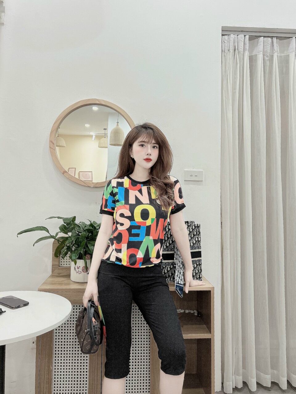 Đồ bộ lửng nữ in họa tiết chữ cao cấp