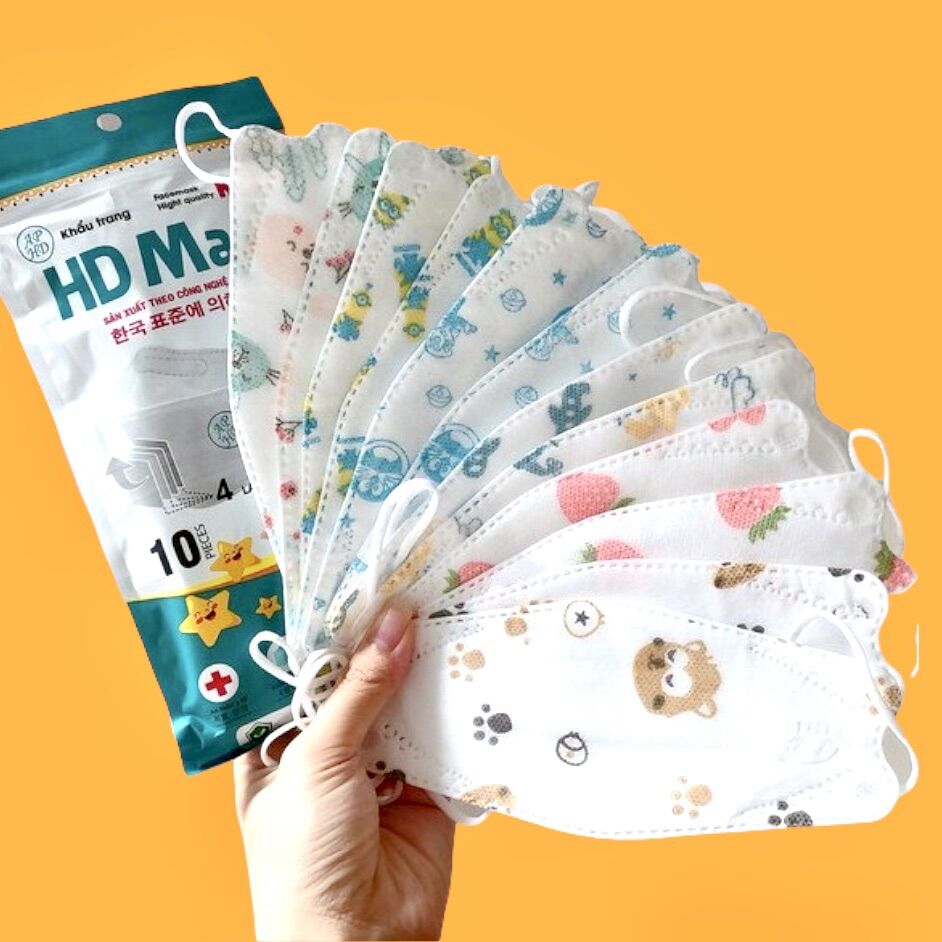 Combo 50 cái khẩu trang kf94 hoạ tiết dành cho bé từ 1-5 và 6-12 tuổi