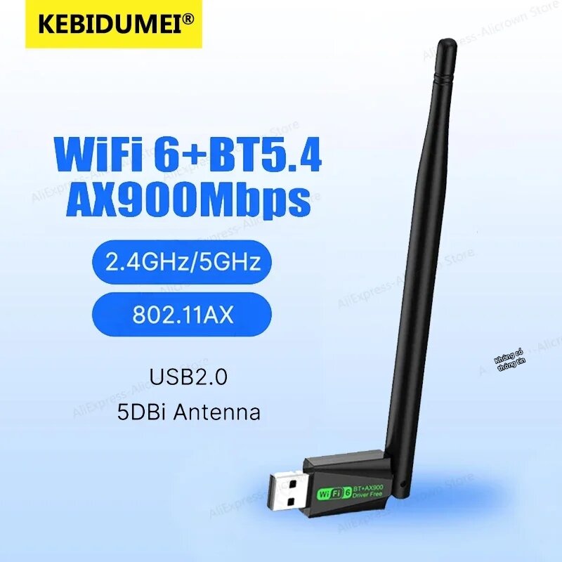 kebidumei | Bộ Chuyển Đổi USB WiFi KEBIDUMEI AX900/AX300 WiFi6 900Mbps Băng Tần Kép 2.4G 5G Bluetooth 5.4 Card Mạng Không Dây Cho PC/Laptop Giá 175,000 Đồng*Miễn phí vận chuyển
