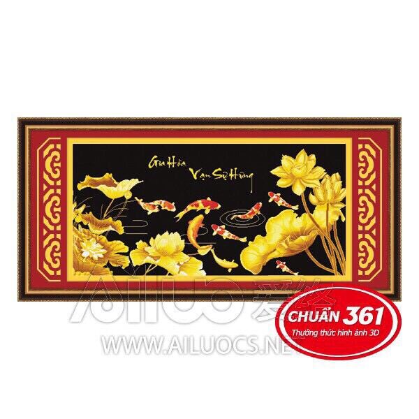 Tranh thêu chữ thập cá gia hoà vạn sự hưng 3d 53350 chưa thêu