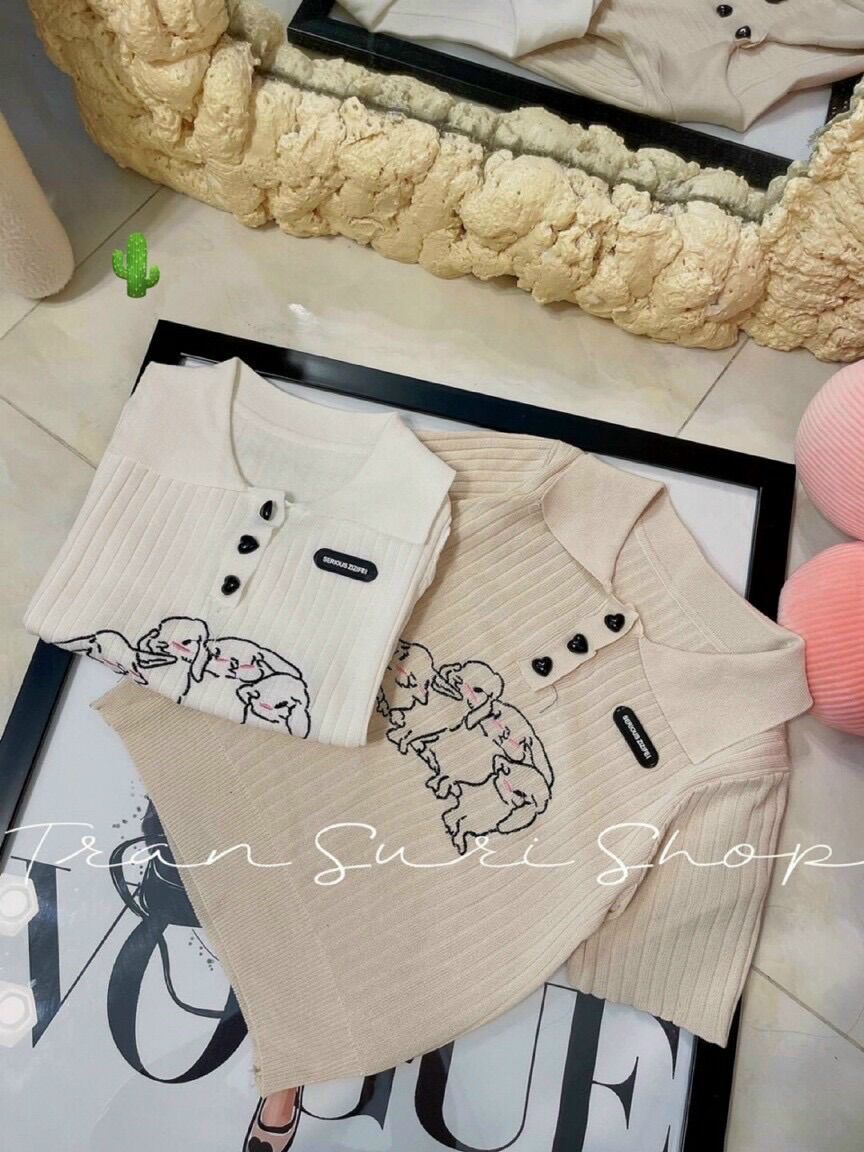 Áo croptop cổ bẻ in 4 em chó xinh PC