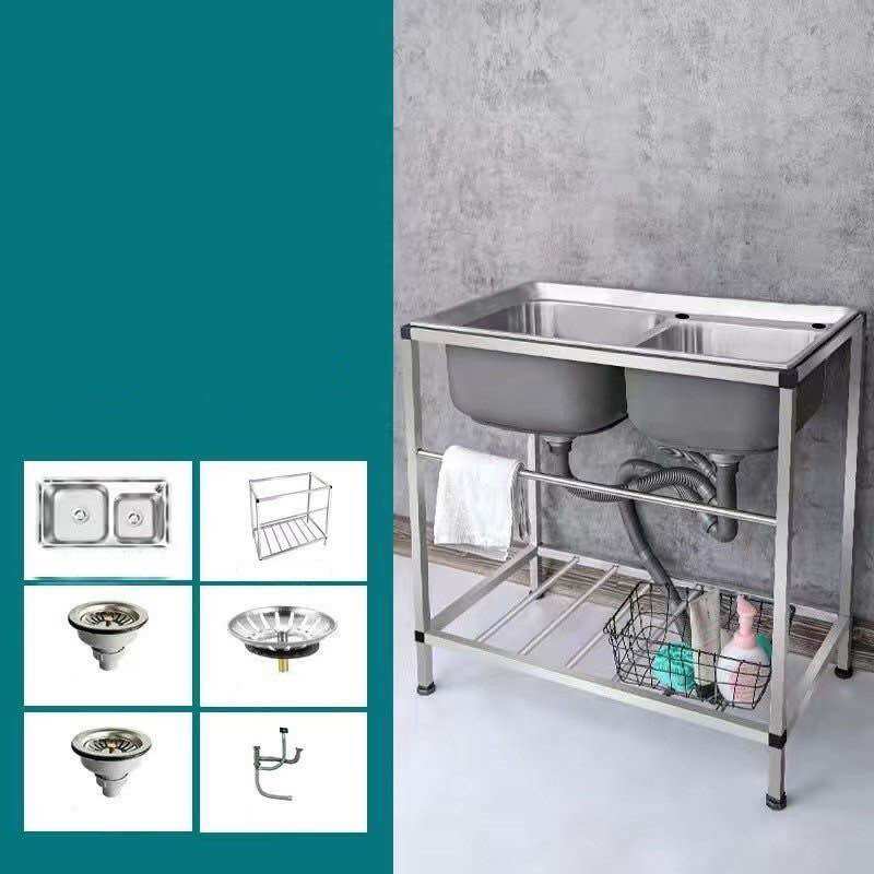 Chậu rửa chén 2 hộc inox ( gồm: chậu, chân, vòi, bộ xả)