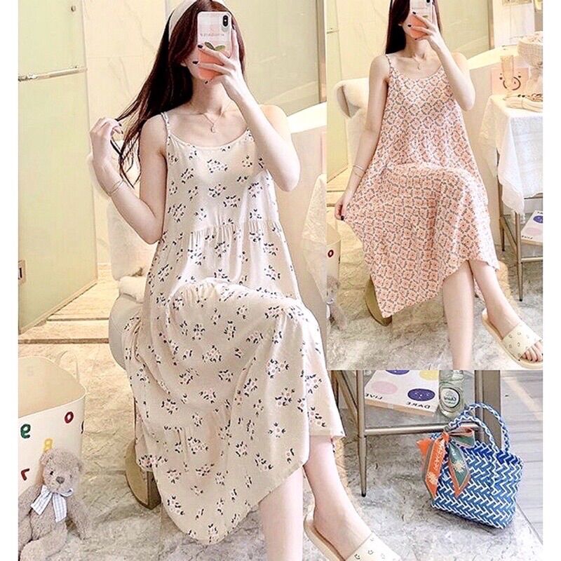 (Mới) Váy lanh lụa mặc nhà siêu mềm mát freesize nhiều hoạ tiế