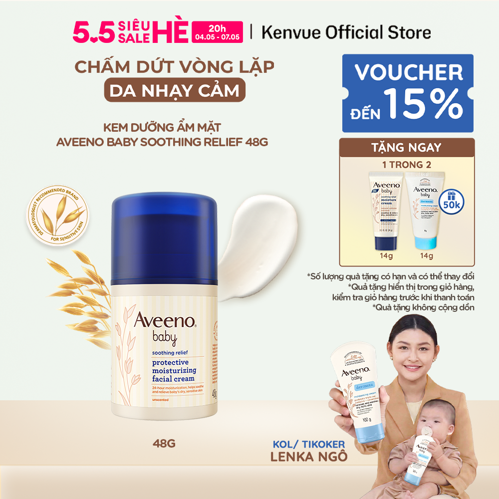 Kem dưỡng ẩm mặt làm dịu da nhạy cảm, khô ngứa Aveeno Baby Soothing Relief 48g