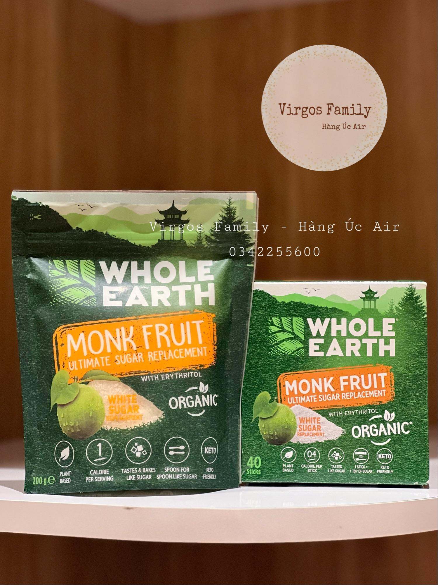 Đường ăn kiêng hữu cơ Whole Earth Monk Fruit 200g - Thành phần cỏ ngọt & quả la hán