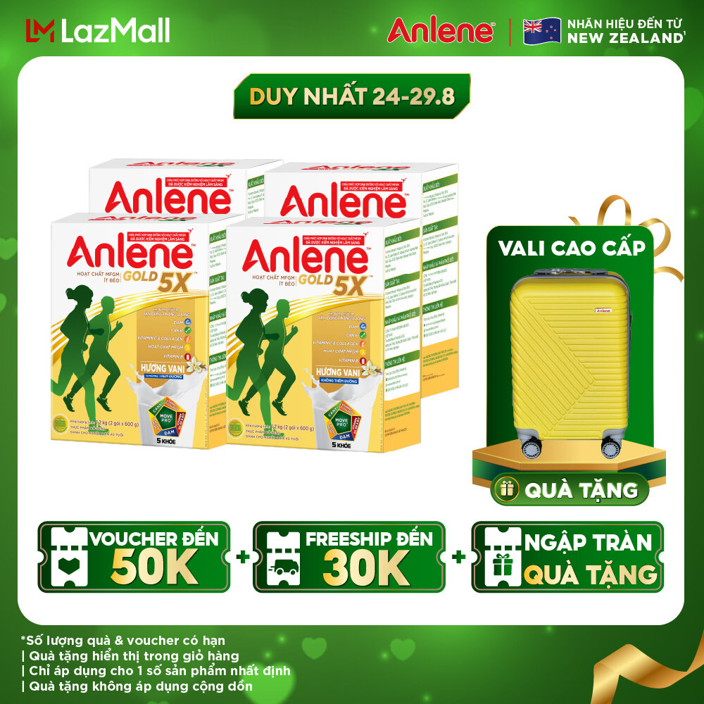 Combo 4 Hộp Sữa bột Anlene Gold 5X hương vani lon 1kg2