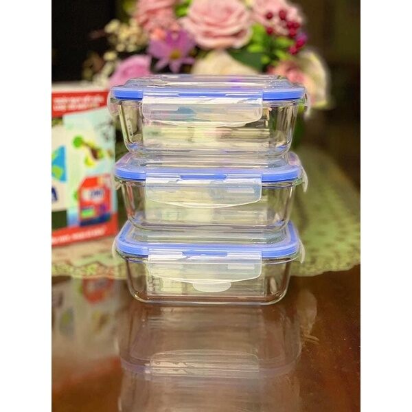 set 9 thố thuy tinh 620ml nắp xanh