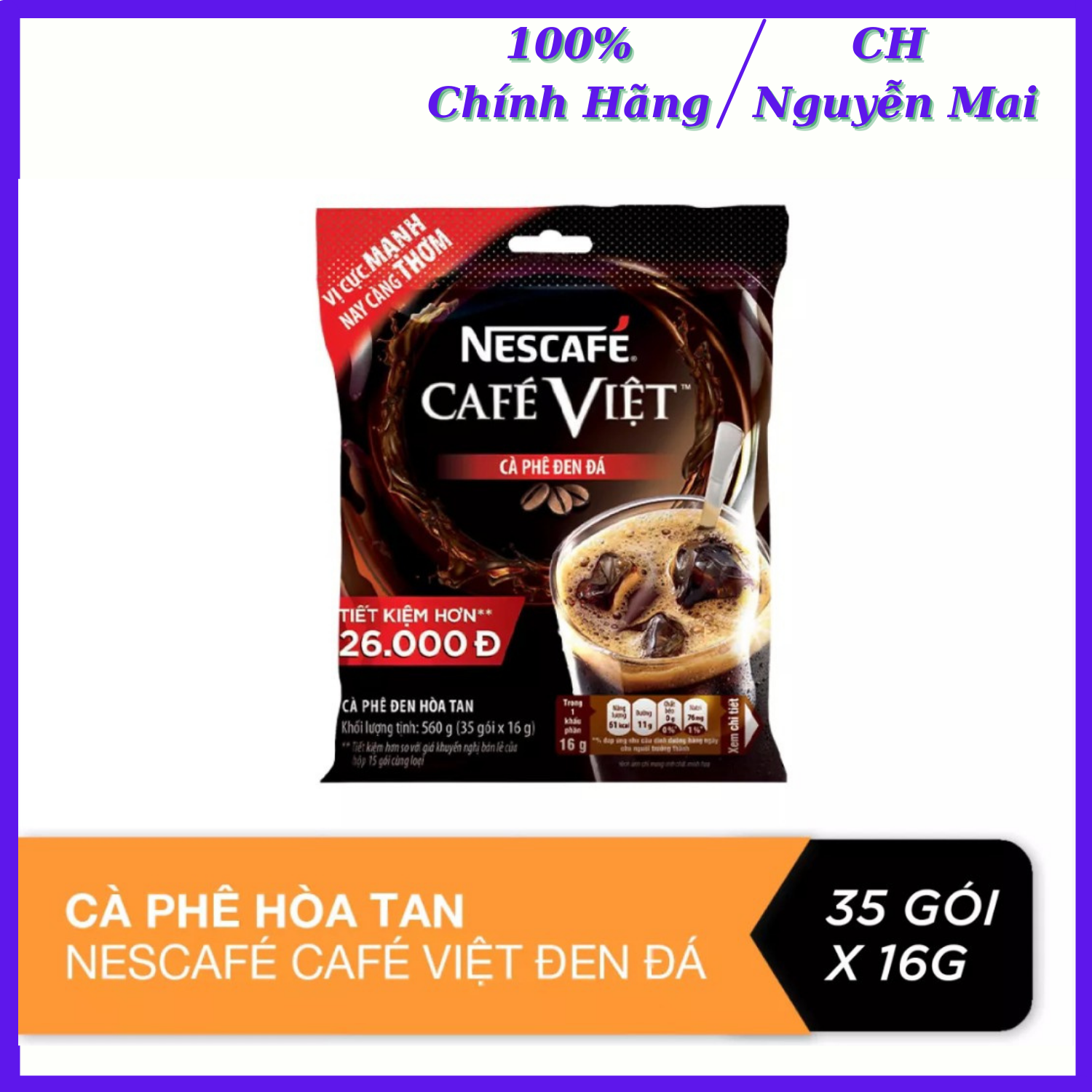 [Tạm Hết Hàng] Cà Phê Hoà Tan NESCAFE cafe Việt Cà Phê Đen Đá (35 gói)