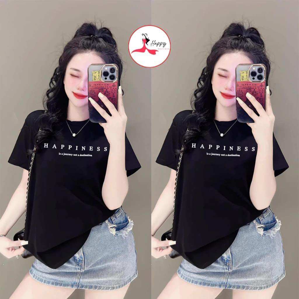Áo thun babytee chữ happiness, chất cotton 4 chiều