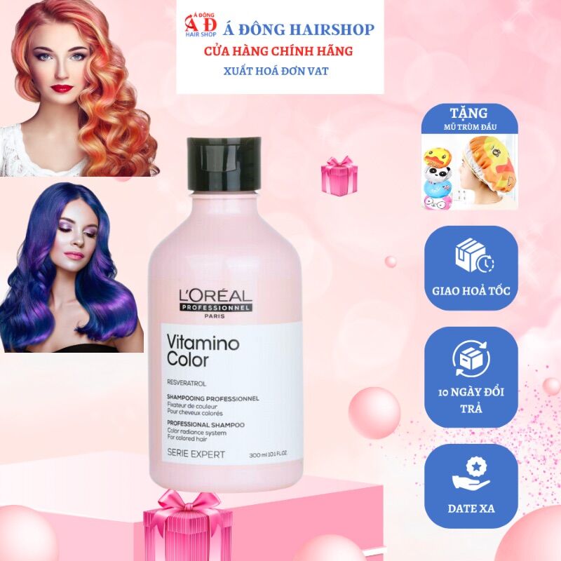 [+Tặng mũ trùm][L'oreal][300ML] Dầu gội Loreal Vitamino Color giữ màu tóc nhuộm lâu phai New(SPAIN)