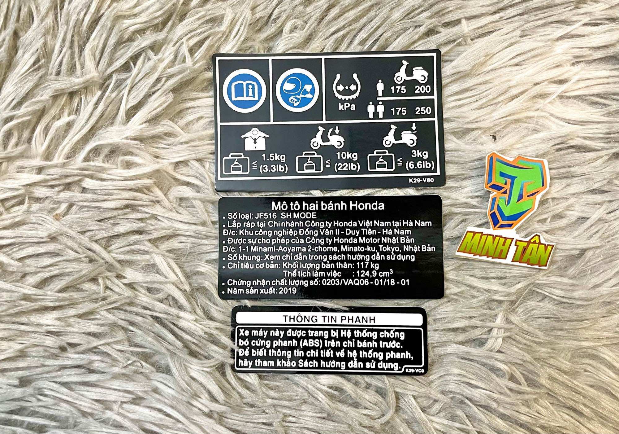 Bộ tem thông số và năm sx Shmode 2019, tem đẹp sắc nét