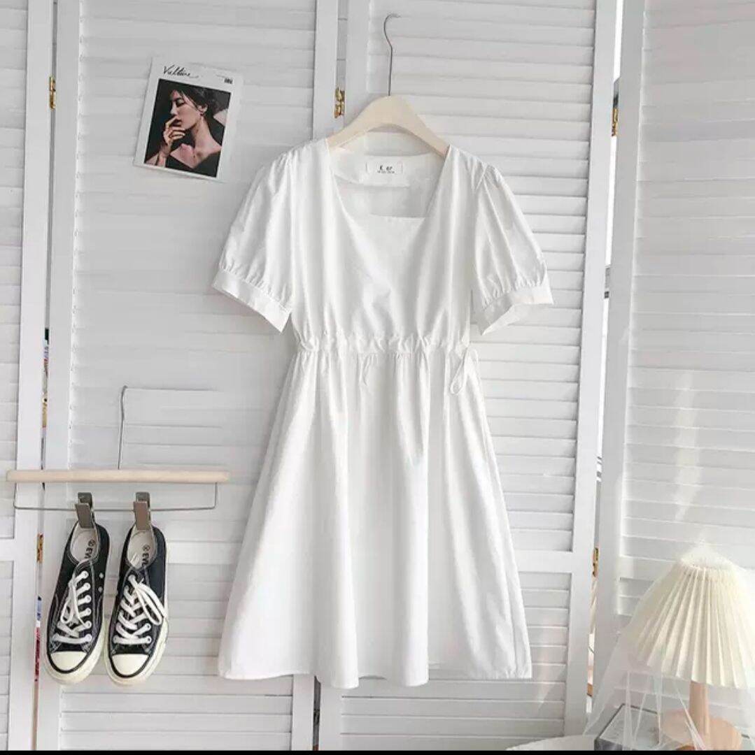 đầm thô tay bồng rút eo vintage ảnh thật