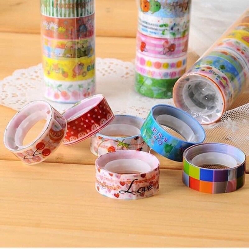 Băng keo hình hoạ tiết dễ thương (1 cây 10 cuộn)