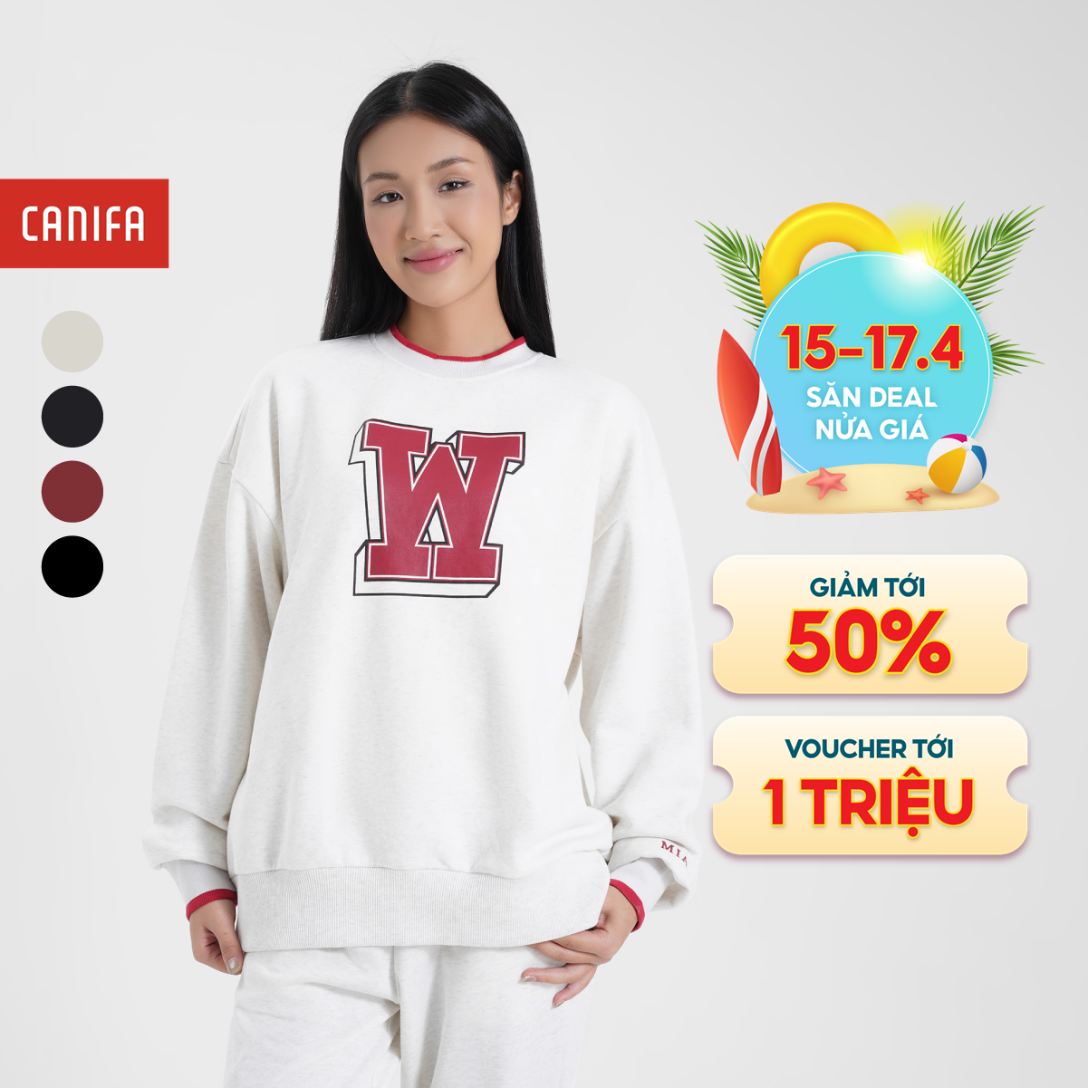 [15-17.4 VOUCHER TỚI 1 TRIỆU] Áo nỉ nữ CANIFA 6TW24W006