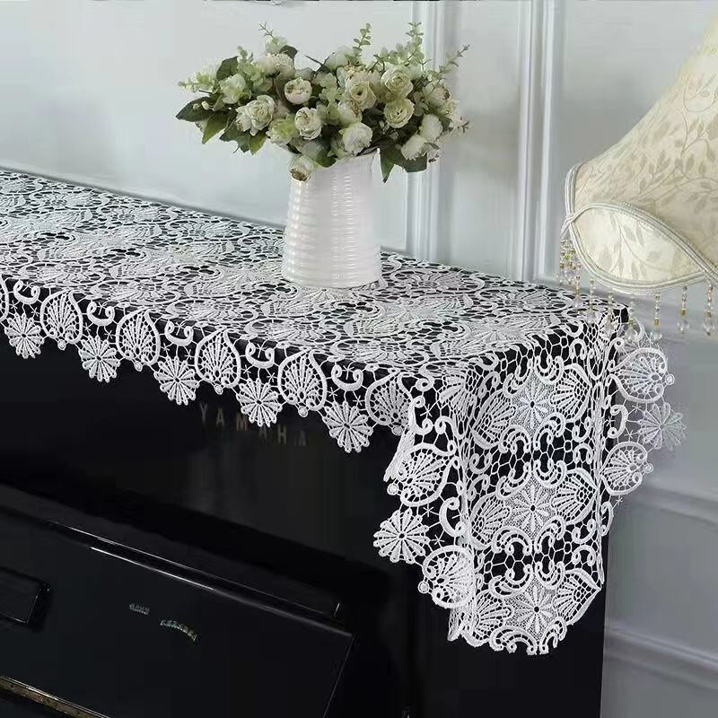 Khăn phủ đàn piano màu trắng khăn phủ đàn piano vải nghệ thuật thêu hoa ren phong cách châu âu khăn phủ chống bụi ghế đàn đơn giản hiện đại