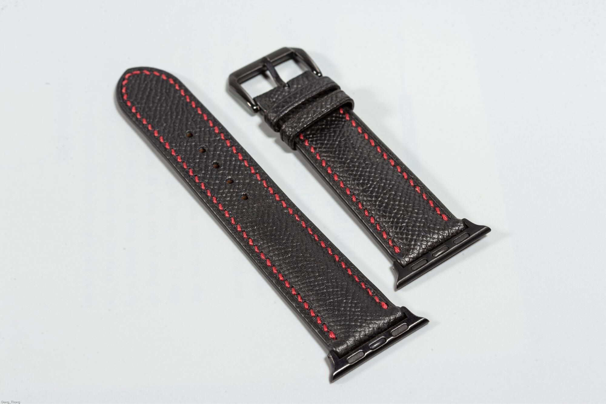 Dây đồng hồ apple watch da bò epsom handmade màu đen chỉ đỏ