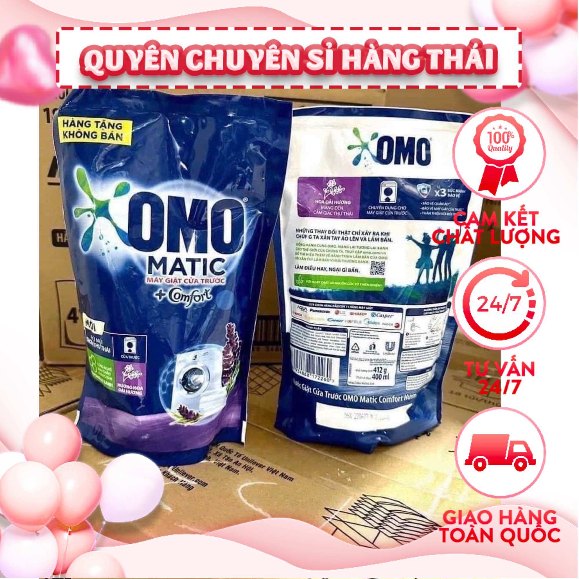 Set 3 túi nước giặt omo matic cửa trước tổng 1200ml hàng khuyến mãi