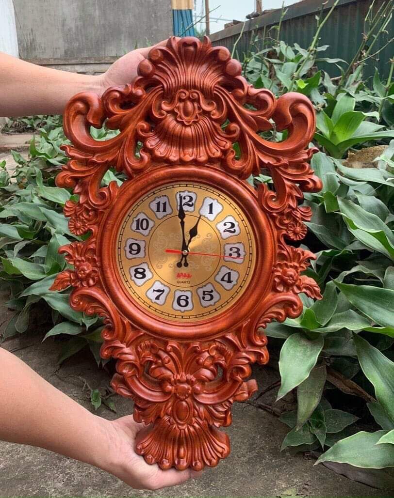 Đồng hồ hoa lan tây tân cổ điển gỗ nguyên khối kt 60x35