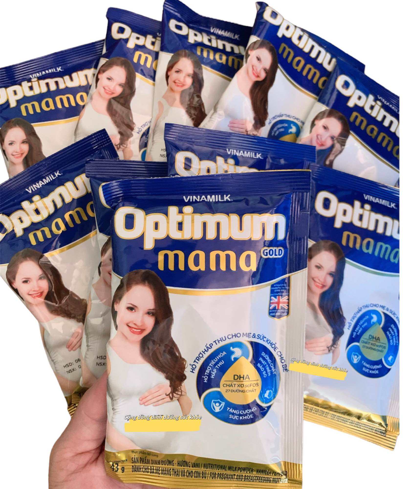 Hàng chính hãng combo 10 gói Sữa bầu hương vani Optimum Mama Gold (1 gói/43g)-Mẹ hấp thu khỏe, Bé thông minh