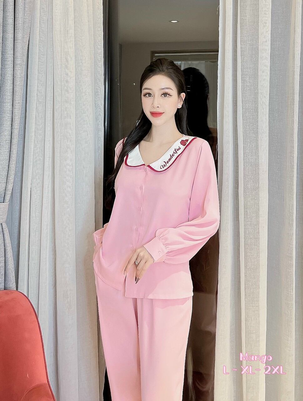 Tay dài đồ bộ pyjama đồ ngủ lụa mango co giãn hàng có size🎀giảm 10k đơn 200k