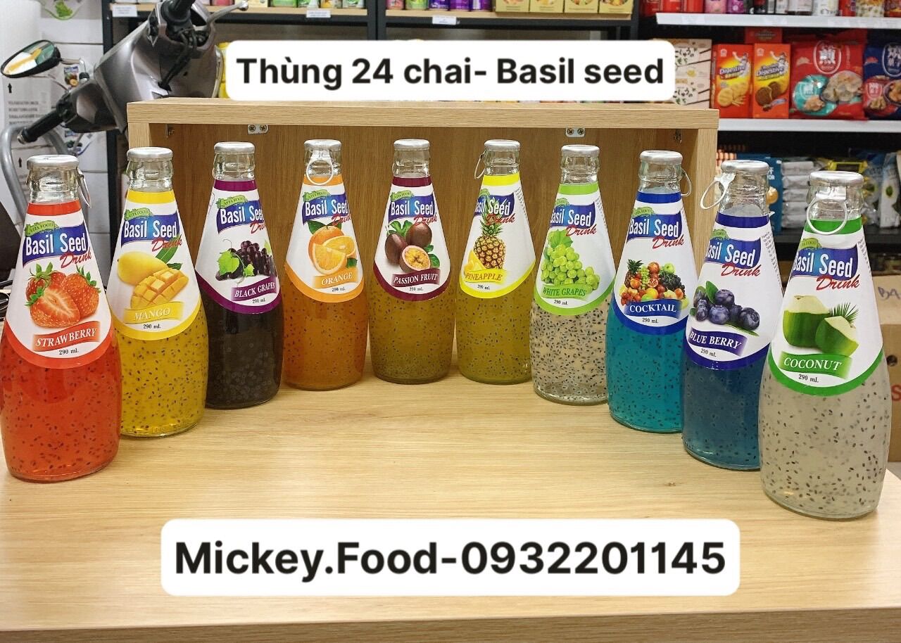 Nước ép trái cây hạt chia bổ dưỡng Basil seed Thái Lan hàng cty nhập khẩu chai 290ml