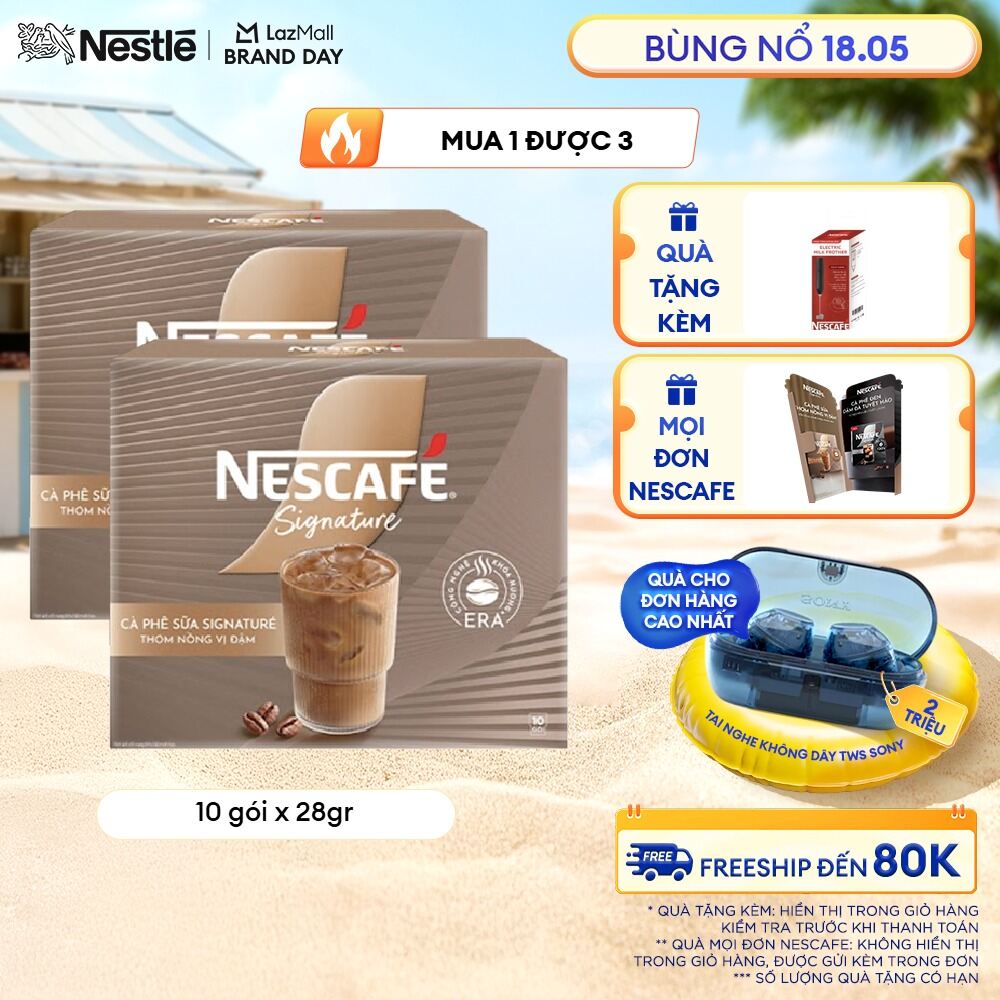 Combo 2 hộp Cà phê sữa NESCAFÉ Signature Hộp 10 gói THƠM NỒNG VỊ ĐẬM