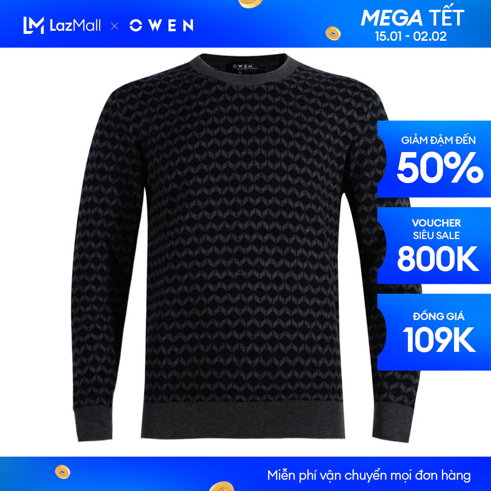 Owen - áo len regular fit ald220764 màu navy chất liệu cotton-acrylic