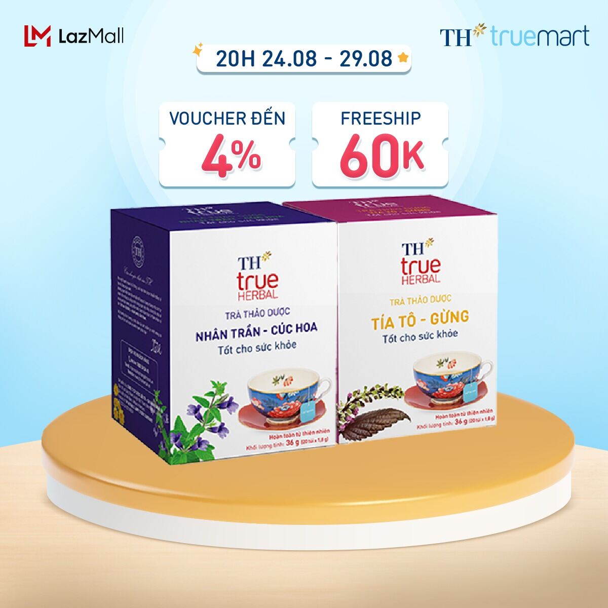 Bộ 2 hộp trà thảo dược th true herbal nhân trần – cúc hoa & trà tía tô – gừng