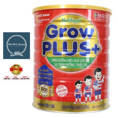 Sữa Nutifood Grow Plus+ đỏ lon 900g và 1.5kg dành cho bé từ 1 tuổi trở lên
