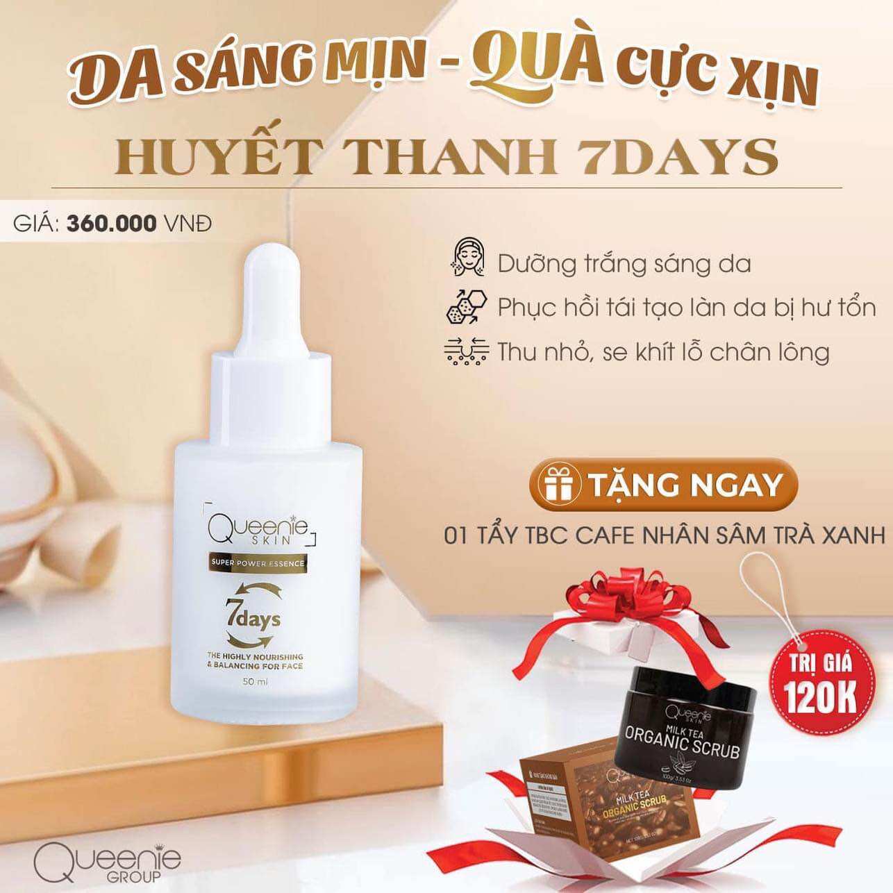 [HCM]Serum huyết thanh trắng da 7DAYS giúp da sáng -khỏe-căng mọng-giảm nhăn vad đàn hồi Queenie Skin 50ml