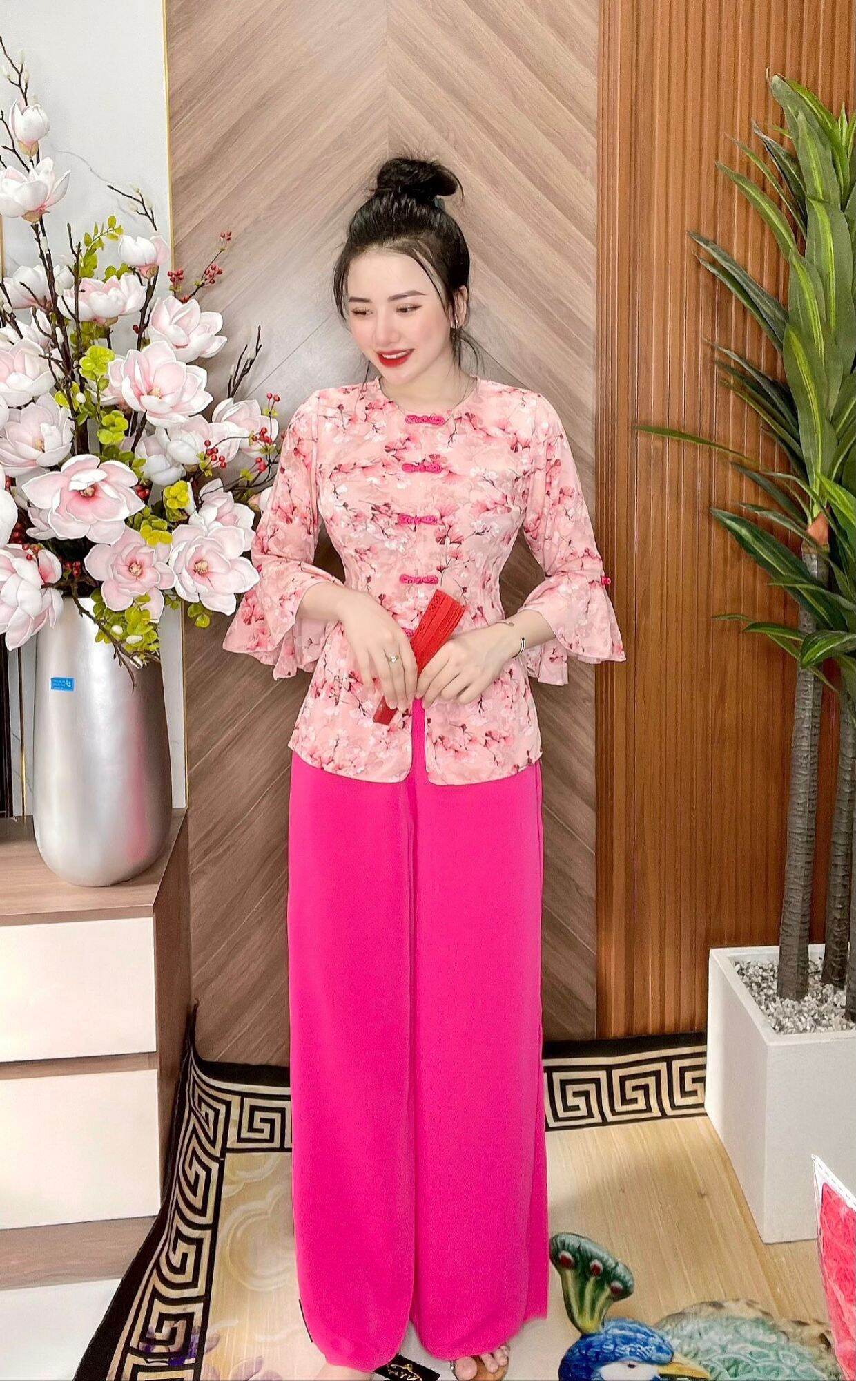Sét lam tay loe hoa cao cấp - đồ lam đi lễ chùa