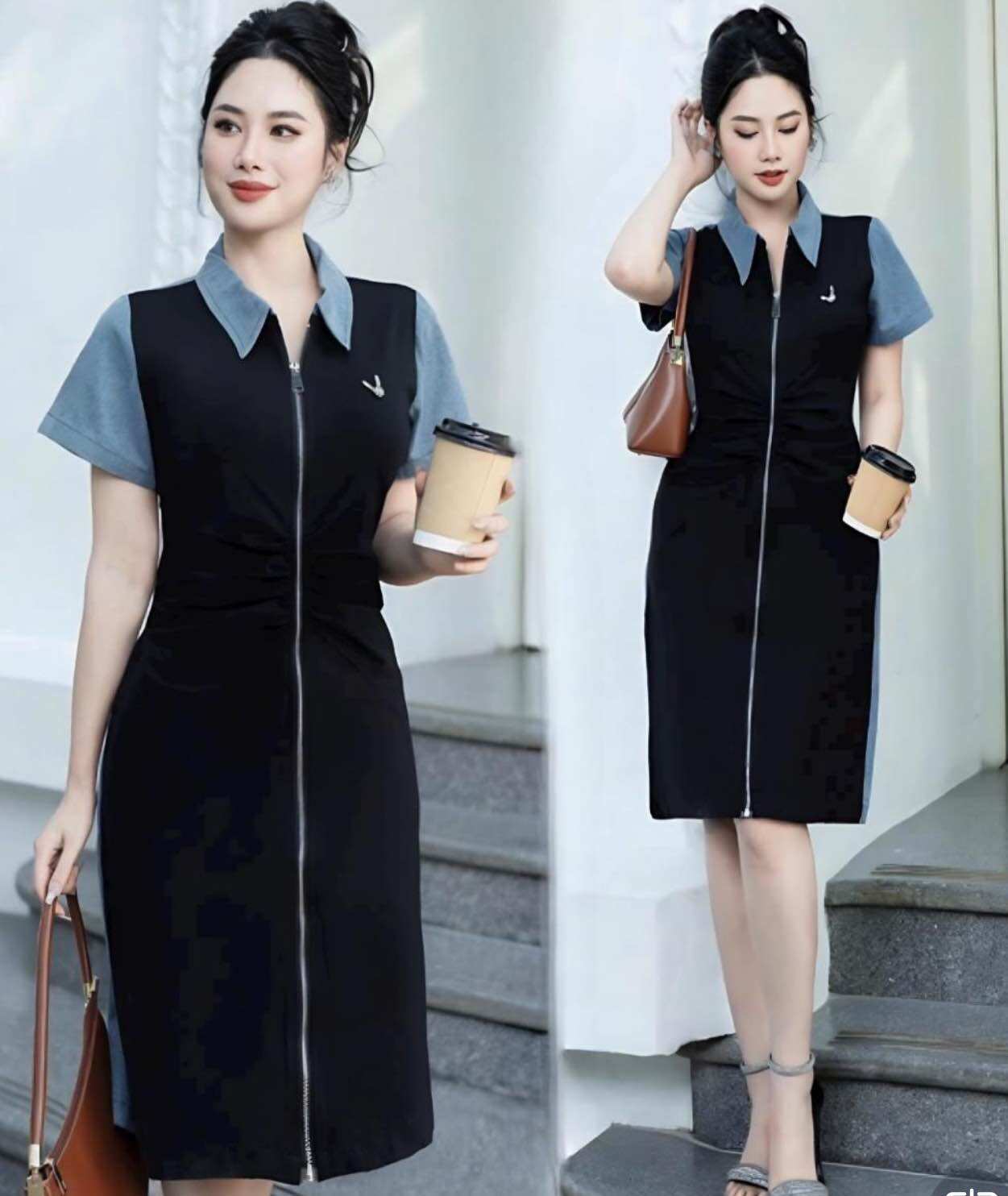 (HÀNG NHẬP -CAO CẤP) VÁY ĐẦM THUN PHỐI JEAN TRẺ TRUNG
