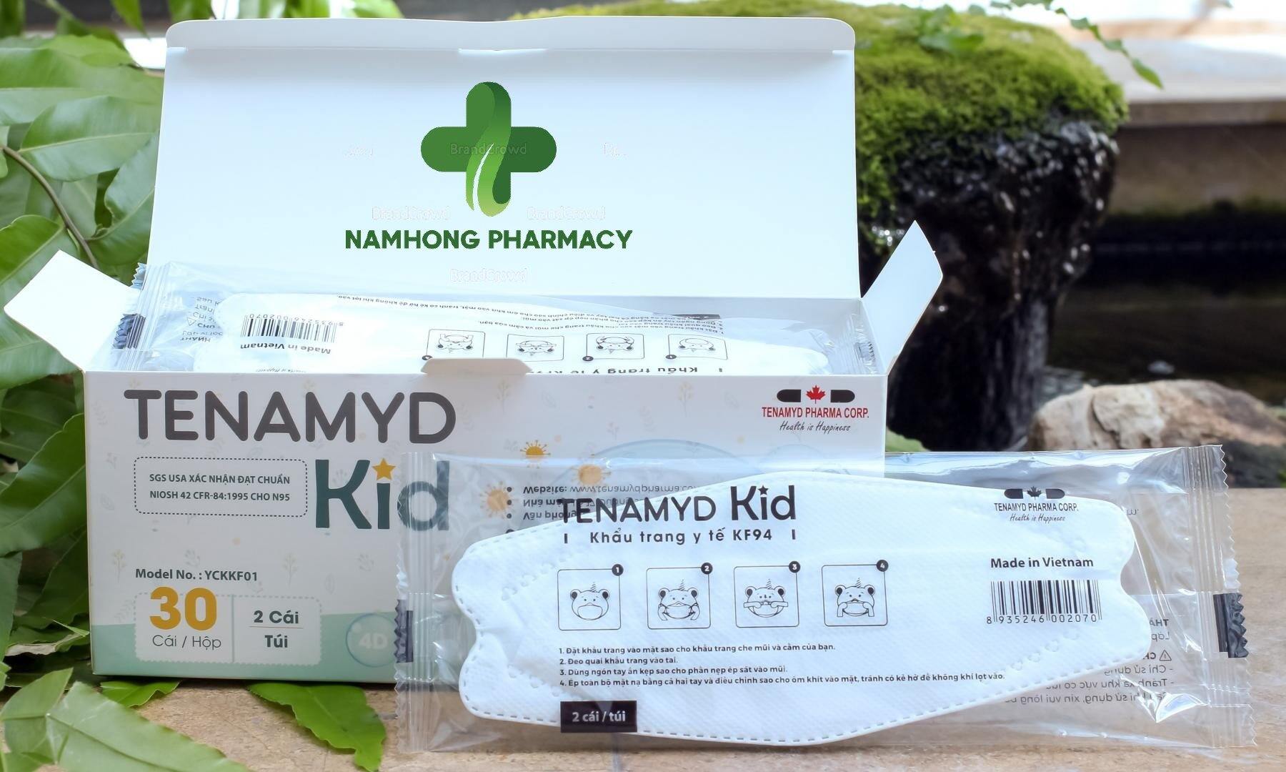 Khẩu trang trẻ em tenamyd kf94 kid sgs usa xác nhận đạt chuẩn niosh 42 cfr-84:1995 cho n95 - hộp 30 cái, 2 cái/ bịch.