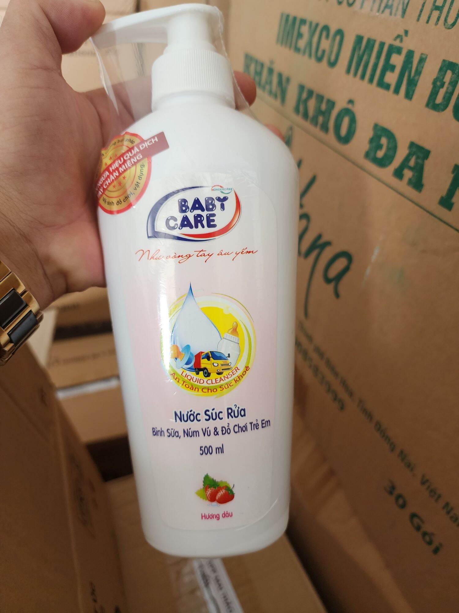 Nước súc rửa bình sữa,núm ti,đồ chơi trẻ em Baby Care,chai 500ml,hương bạc hà và hương dâu