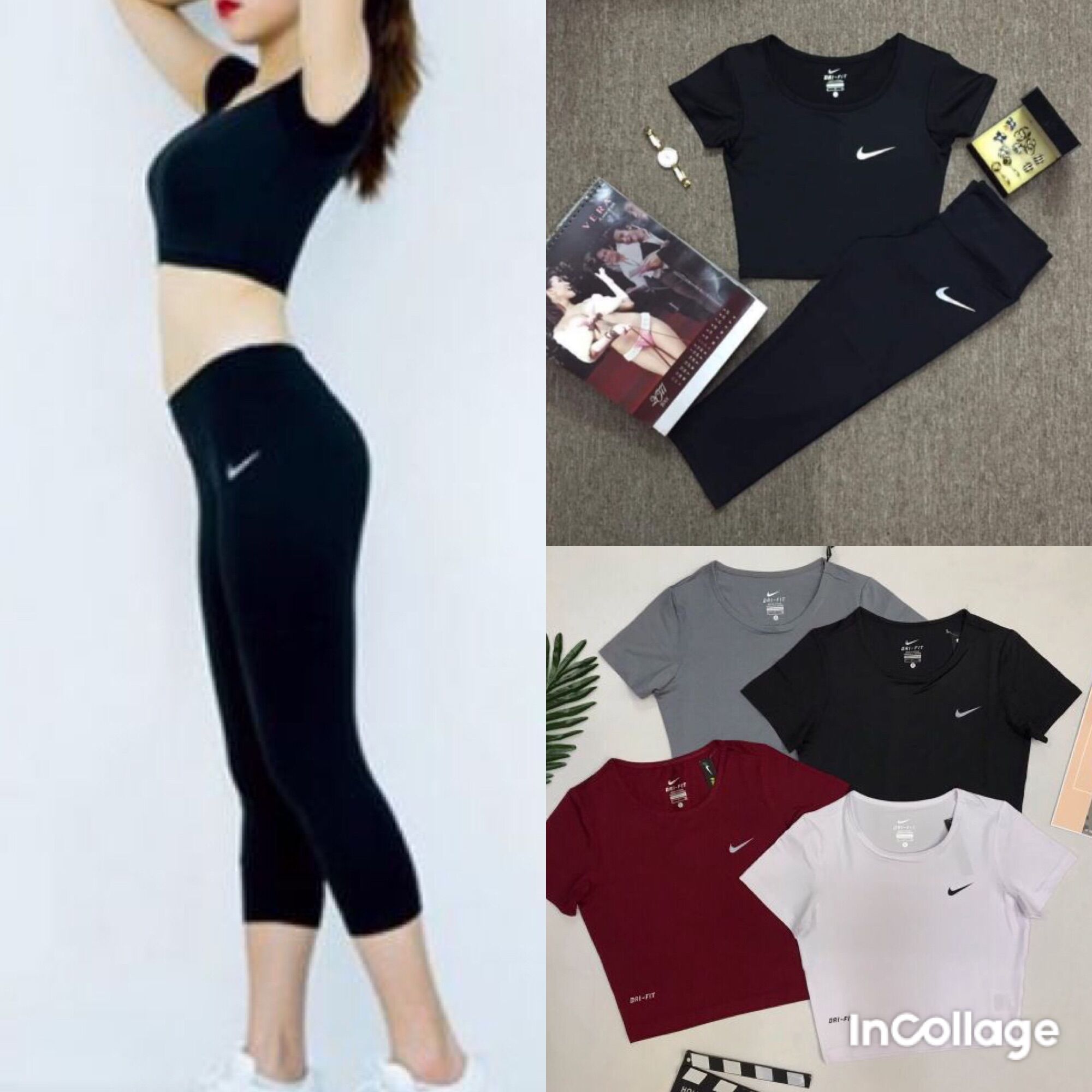 Set quần lửng áo crotop tập gym thể thao