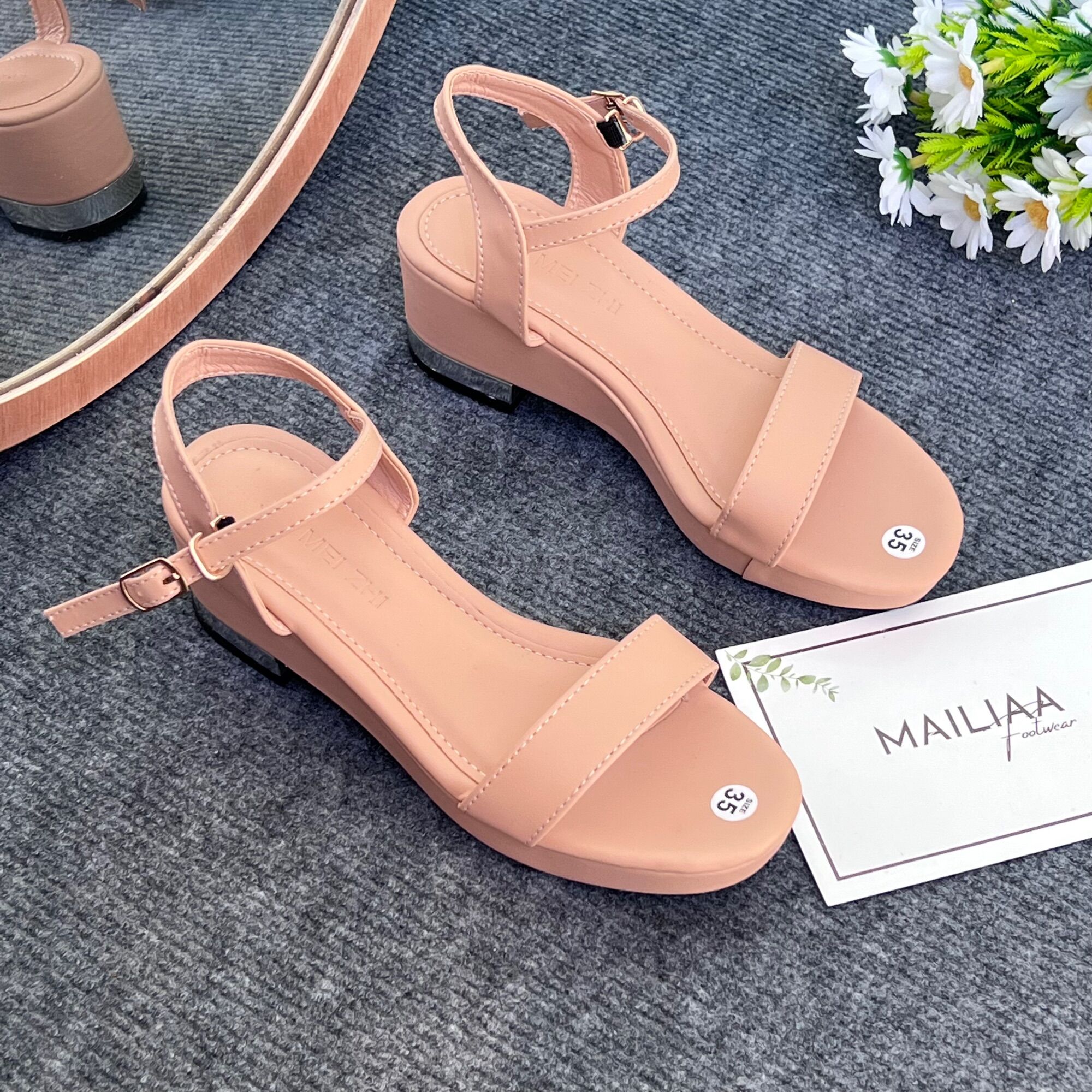 Sandal quai ngang MAILIAA đế xuồng gót bạc 5 phân