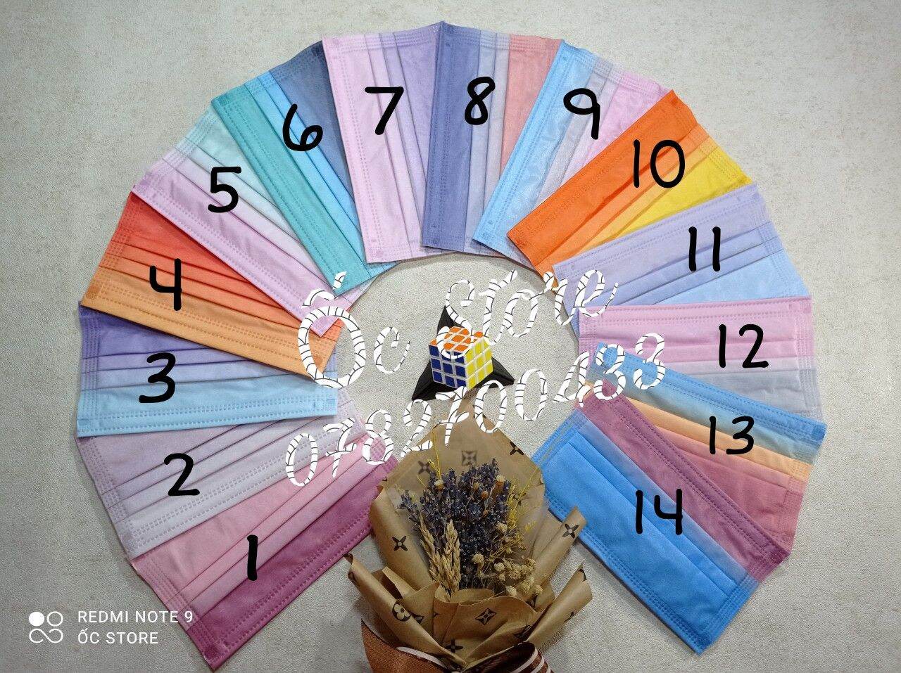 Set 10 khẩu trang Pastel ombre 7 màu có túi nilon riêng cho từng set