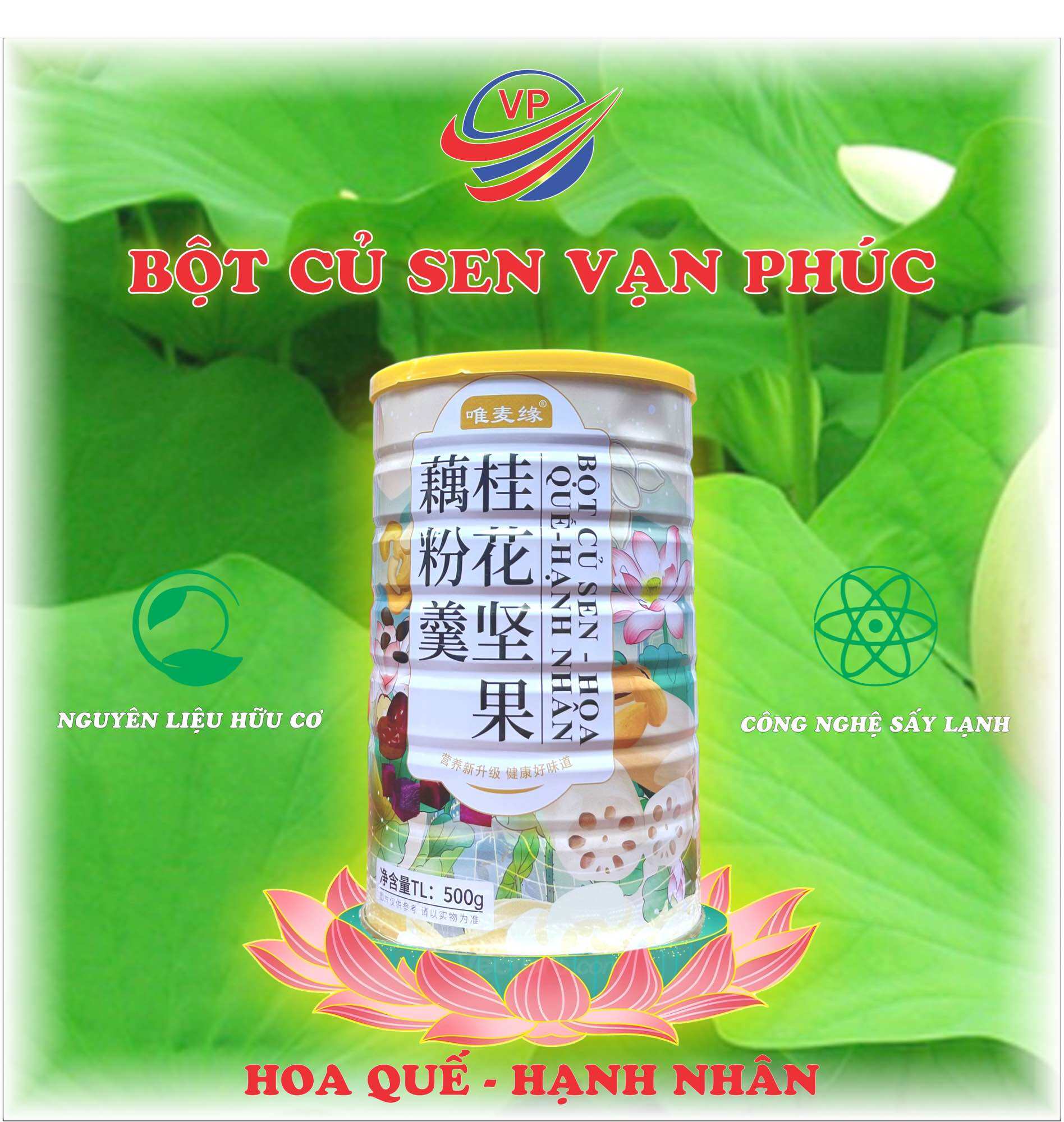 Bột Củ Sen Hoa Quế, Hạnh Nhân hộp 500g An Thần Ngủ Ngon, Đẹp Da Giữ Dáng