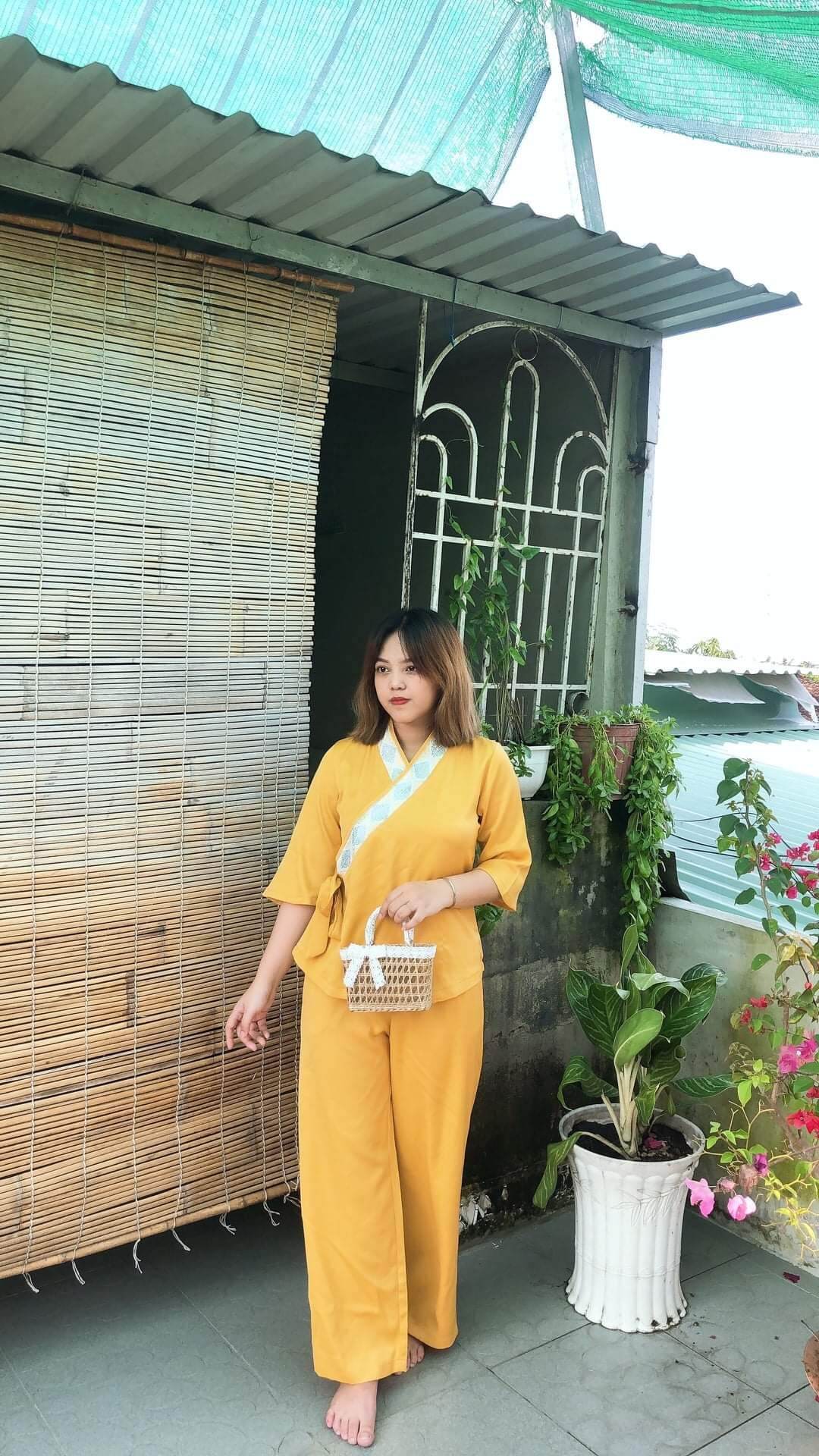 bộ nữ phật tử đi chùa vải lụa cao cấp lụa pháp