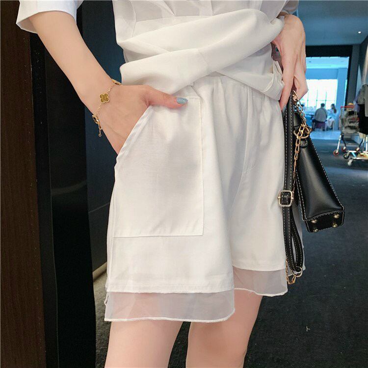SÉT BỘ SHORT  SƠ MI PHỐI CHỮ NEL CHIẾT EO CAO CẤP ( HÀNG NHẬP)
